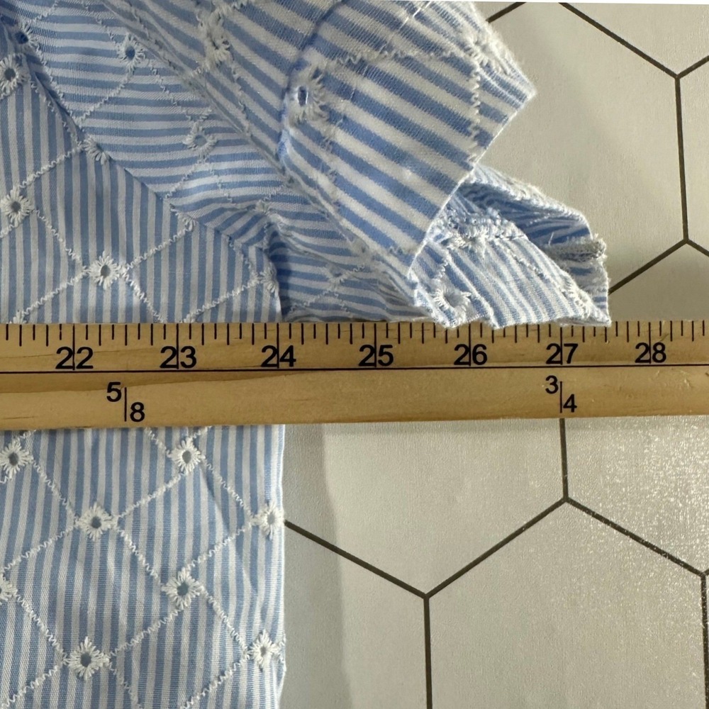 Draper James XXL Blue White Stripe Eyelet 100% Cotton Button Front Shirt Dress - Picture 6 of 9